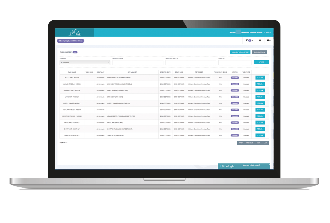 Task And Testing Board - Pro-cloud Bluelight Fire & Rescue Service Software